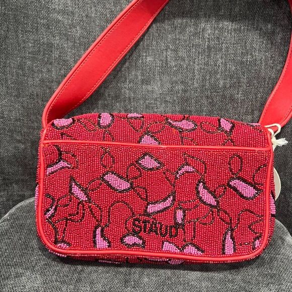 STAUD Tommy Beaded Shoulder Bag in Cherry Abstract Wave - Picture 8 of 16